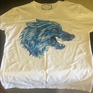 Gucci Ivory Tee with Azure Wolf Design